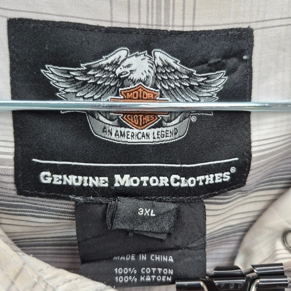 Harley Davidson Button Down Shirt Embroidered Plaid 3XL Gray Mens